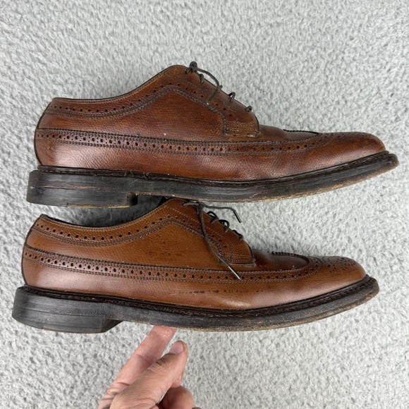VTG Florsheim Imperial Mens Wingtip Dress Shoes 9.5 D Bourbon Leather 303129 USA - Picture 3 of 9